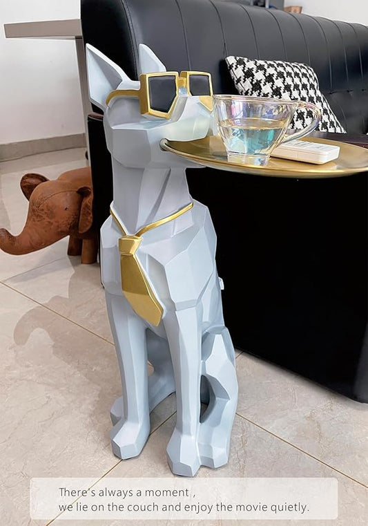 Beautiful and Elegant Decorative Pieces for Home, Dog Side Table with Tray and Storage,Dog 3D Sculpture Coffee Table Unique Home Decor(Gray)