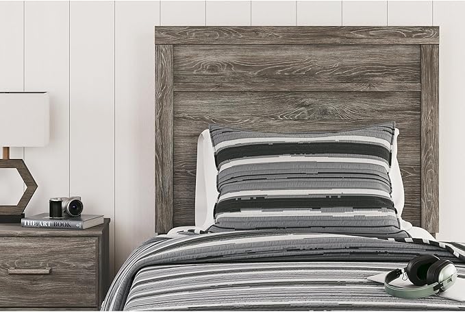 Signature Design by Ashley Ralinksi Rustic Twin Panel Bed, Foundation or Box Spring Needed, Light Gray