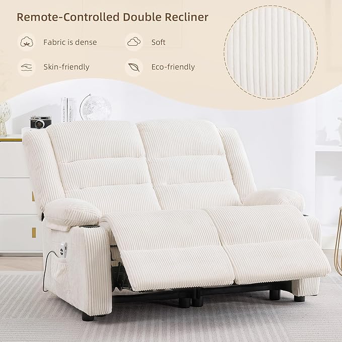 52Inch Power Loveseat Recliner,Electric Reclining Loveseat Sofa,Adjustable Love seat Recliner Sofa for Living Room,Bedroom with Charging Ports (Striped White)