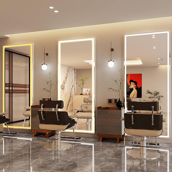 Antok LED Full Length Mirror with Light, 76"x34" Lighted Full Body Mirror with Stand, Dimmable & 3 Color Lighting Standing/Leaning/Wall Mounted Vanity Mirror for Bedroom Cloakroom Livingroom(Rect)