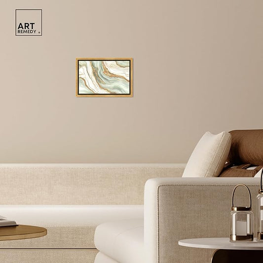 Art Remedy Green And Gold Framed Mineral, Agate & Geode 1 Piece Canvas Wall Art, 16.5" x 11.5", Gold Frame