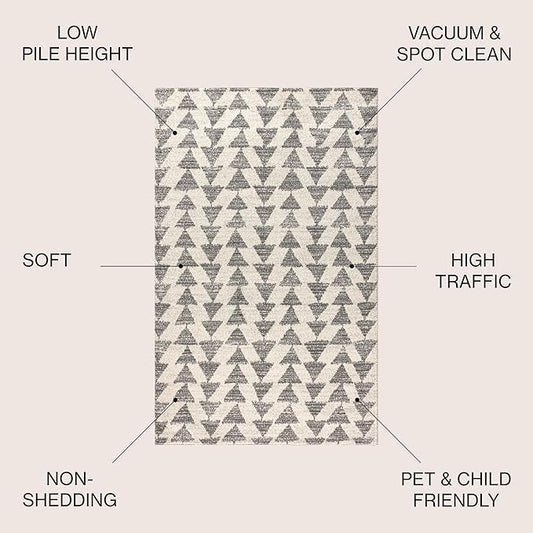 JONATHAN Y Aisha Moroccan Triangle Geometric Cream/Gray 8x8 Square Indoor Area Rug, Contemporary, Modern, Easy-Cleaning for Living Room, Bedroom, Kitchen, Pet Friendly, Non-Shedding (MOH206B-8SQ)