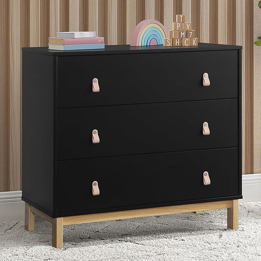 babyGap Legacy 3 Drawer Dresser with Leather Pulls and Interlocking Drawers by Delta Children, Ebony/Natural