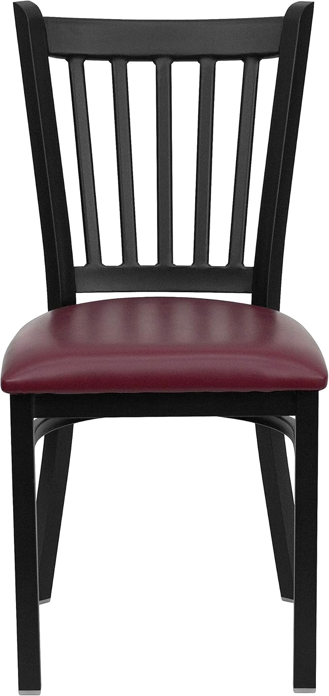 Flash Furniture HERCULES Series Black Vertical Back Metal Restaurant Chair - Burgundy Vinyl Seat