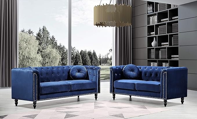 Container Furniture Direct S5370-S Kittleson Velvet Upholstered Modern Chesterfield Sofa with Nailhead Trim, Gray