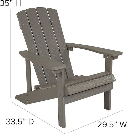 Flash Furniture Charlestown Poly Resin Adirondack Chair - Gray - All Weather - Indoor/Outdoor - Set of 4