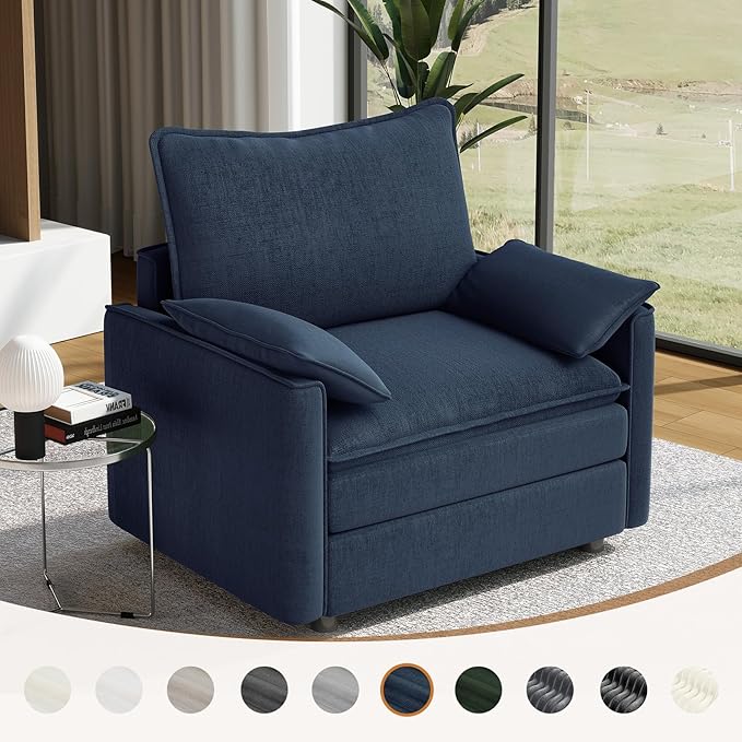 Vesgantti 40" Single Seat Sofa, Comfy Cloud Couch Deep Seat Upholstered Couch Chenille Modern Sofa with Armrest Pillow, Easy Assembly for Living Room, Bedroom and Apartment, Blue | Sink-in Comfort, Height Adjustable, Easy Rearrangement, Extra-deep Otto...