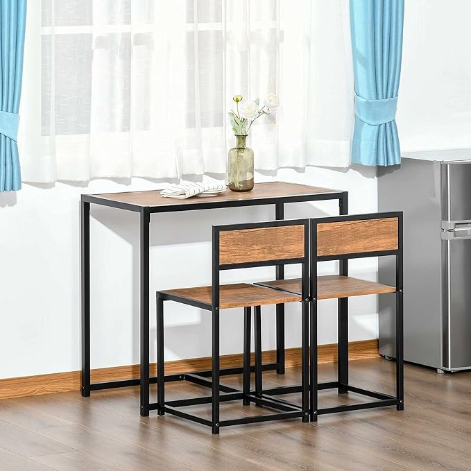 HOMCOM 3-Piece Industrial Dining Table Set for 2, Kitchen Table and Chairs, Dining Room Sets for Small Spaces, Rustic Brown