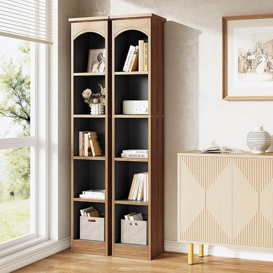 LITTLE TREE 70.9" Tall Bookshelf, 5-Tier Open Bookcase with Cubes, Bookshelf with Storage Space, Freestanding Narrow Bookcase for Home Office, Brown, 1 Pack