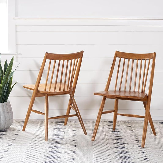 SAFAVIEH Home Collection Wren Walnut Brown Windsor Spindle Solid Wood Dining Chair Set of 2 (Fully Assembled)