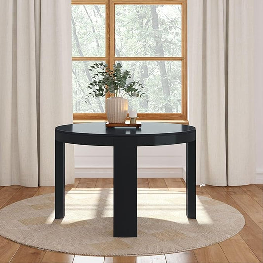 Plank+Beam 47 Inch Contour Round Dining Table, for Kitchen and Dining Room, Black
