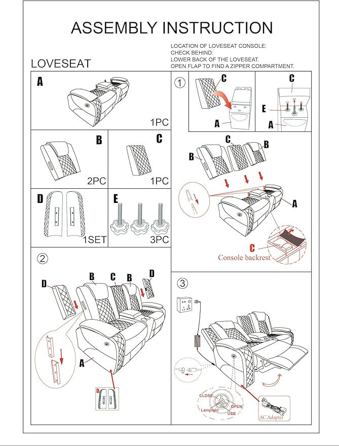 Dual Power Loveseat Recliner with Storage, Cup Holders & USB-C Charging, Faux Leather Electric Sofa for 2 with LED Lights, 73.5'' Wide