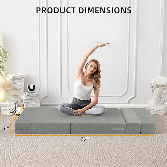 FILUXE Folding Sofa Bed | Convertible Sleeper Chair Bed for Adults, Fold Out Chair to Bed Linen Futon Chair with Pillow, for Home Dorm Apartment RV Living Room, Standard Size, Light Gray