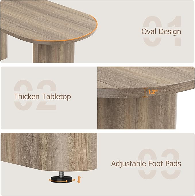 GarveeHome Oval Dining Table for 6-8 People, Long Large Kitchen Table with Thick Sturdy Wooden Base, Farmhouse Dining Room Table for for Kitchen, Living Room, Office (63" Long,Rustic Pear)