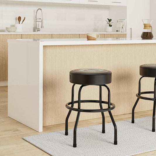 Fender Guitars & Amps Logo Swivel Barstool with Guitar Picks Pouch, Great Gifts for Dad, with 1 Year Limited Warranty, Simple Assembly, Black/Black, 24"