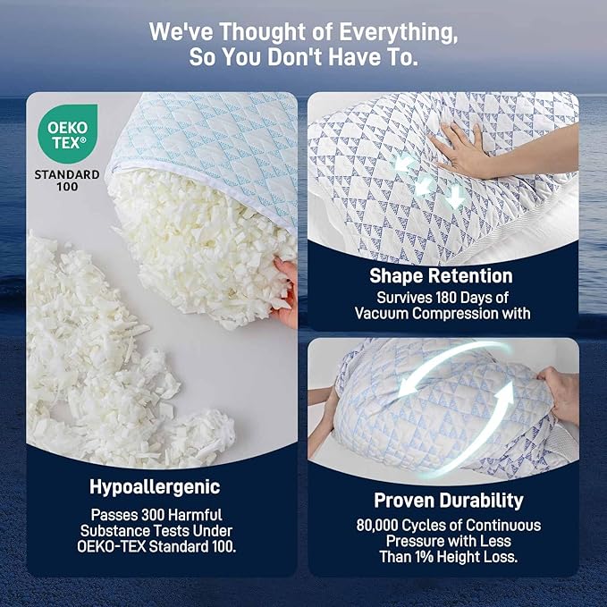 Lyralith Shredded Memory Foam Cooling Soft Bamboo Viscose Pillow King Size, Adjustable Hypoallergenic Hotel Quality Bed Pillow for Back, Stomach and Side Sleeper, Oeko-TEX Certified