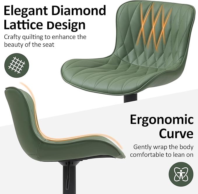 Finnhomy Bar Stools Set of 2, Modern 360° Swivel Faux Leather Bar Stools, 24"-32.5" Seat Height with Back, 330 lbs Capacity, SGS Gas Lift, Upholstered Kitchen Chairs for Kitchen Island, Green