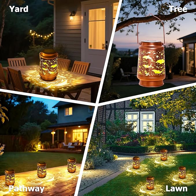 Dolphin Birthday Gifts for Women Mom Grandma, Solar Lanterns Outdoor Waterproof Garden Decor Hanging Lantern Lights, Metal LED Decorative Gardening Light for Patio Yard Lawn