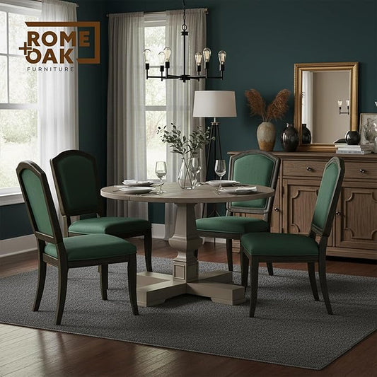 ROME + OAK Rumson Modern Dining Table, 44-Inch Round Tabletop with Sturdy Pedestal Base, Rustic Beige - Natural Wood Furniture Piece for Homes