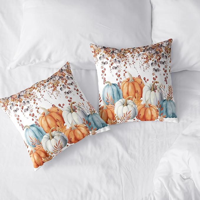 Fall Pillow Covers Colorful Pumpkin Throw Pillow Covers Autumn Thanksgiving Harvest Pillow Case 22x22 Set of 2 Double Sided Printing Cushion Case for Bedroom Couch Sofa