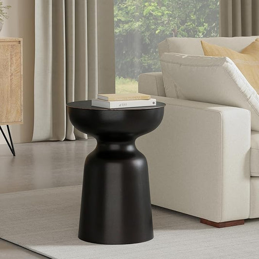 SIMPLIHOME Toby Metal Table - 18 inch Wide Solid Iron Drum Accent Table in Antique Copper, Industrial Side or End Table for Living Room, Bedroom or Entryway with Sculptural Design, Assembled