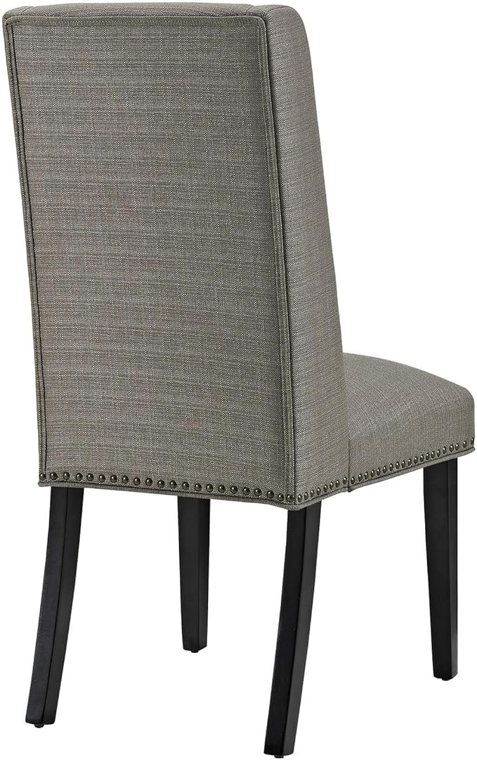 Modway Baron Modern Tall Back Wood Upholstered Fabric Two Dining Chairs in Granite