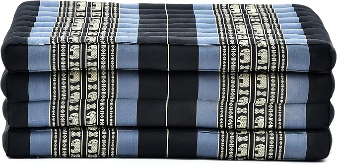 Leewadee Trifold Mattress Standard – Comfortable Thai Massage Pad, Foldable Floor Mattress Filled with Kapok, Perfect to Use as a Sleeping Mat 79 x 28 inches, Blue