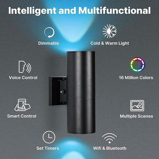 RGBCW Outdoor Wall Light 4 Pack, Smart Porch Light Dusk to Dawn Lighting with Remote Control, WiFi Outdoor Wall Sconce, Compatible with Alexa, Exterior Lights for House Porch Garage