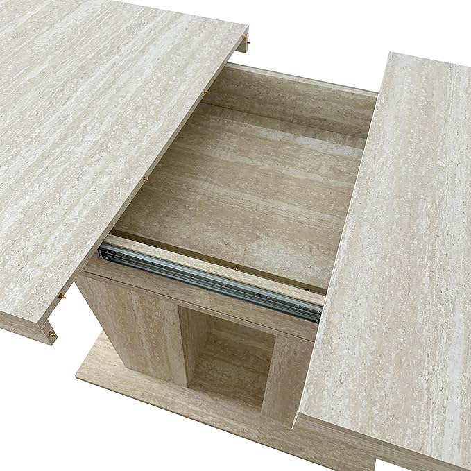 63" - 79" Extendable Dining Room Table, Expandable Kitchen Table for 6 to 10 People, Modern Wood Conference Table, Large Dining Table(Pale Wood, Pedestal Base B)