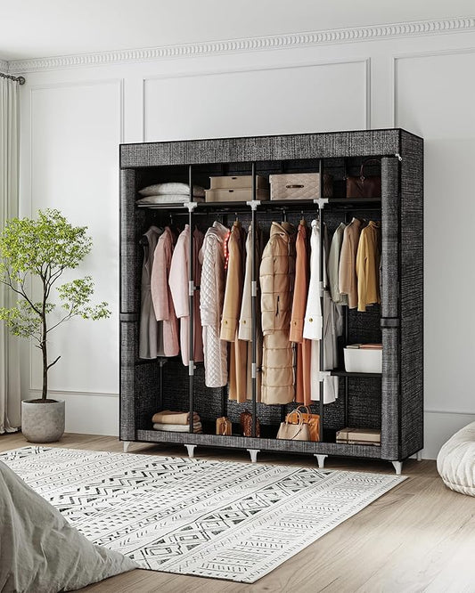 67 Inch Closet Wardrobe, Clothes Storage Organizer for Hanging Clothes with Cover, 4 Hanging rods, 9 Storage Shelves, Portable Closet for Bedroom 67 x 16.5 x 66 Inches, Starry Sky Black