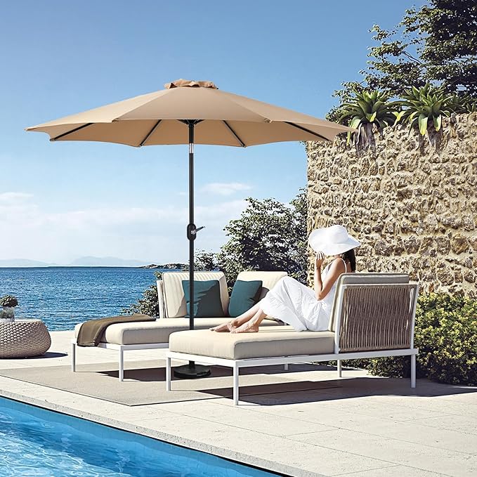 OLIXIS Patio Umbrella with Tilt and Crank Button & Sturdy Ribs Waterproof, Patio Table Umbrella Perfect for Poolside, Terrace, Beach and Outdoor Restaurant