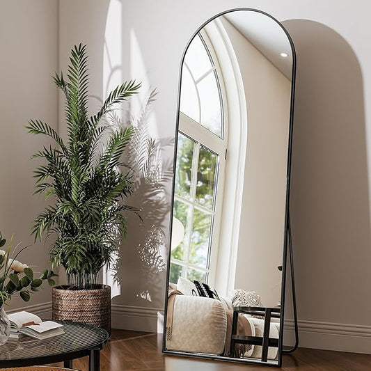 59"x16" Arched Mirror Full Length, Standing Floor Mirror, Wall Mounted Mirror with Aluminum Frame - for Standing, Leaning or Hanging, for Living Room Dressing Room, Black
