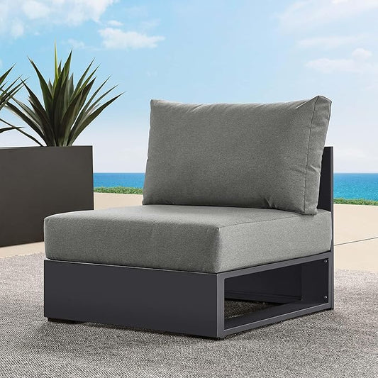 Modway Tahoe Aluminum Armless Patio Gray Charcoal Modular Weather-Resistant Cushions-Perfect as Club Outdoor Lounge Chair