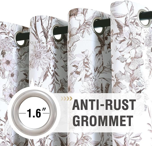 H.VERSAILTEX Blackout Curtains 84 Inch Length 2 Panels Set Floral Print Curtain Drapes for Living Room Thermal Insulated Grommet Window Curtains for Bedroom - French Jouy Flora in Macchiato