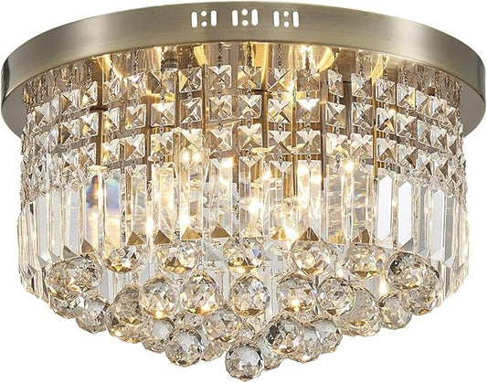 Saint Mossi 9 Light Modern Crystal Raindrop Chandelier Lighting Flush Mount LED Ceiling Light Fixture Pendant Lamp for Dining Room Bathroom Bedroom Livingroom, E12 LED Bulbs Required, Antique Cooper
