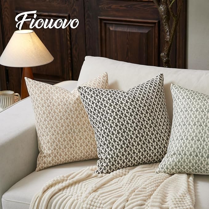 FIOUOVO Floral Pillow Covers 20x20 Pillow Cover Block Print Couch Pillows for Living Room Decorative Neutral Accent Throw Pillow Covers, 1PC, Cognac Brown