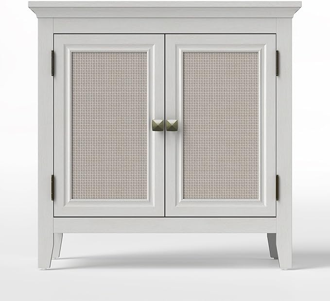 RoyalCraft Storage Cabinet Set of 2, Kitchen Sideboard with Rattan Decor Doors, Accent Buffet Cabinet with Adjustable Storage Shelf, Wood Storage Organizer for Dining Room, Living Room, White