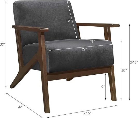 Lexicon New Castle Velvet Accent Chair, 27.5" W, Dark Gray