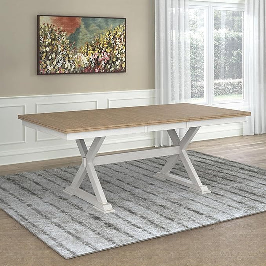 Signature Design by Ashley Westlinport Casual Dining Butterfly Extension Table with Self-Storing Butterfly Leaf, Light Brown & White