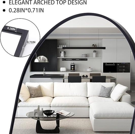 Simple Deluxe Arched Full Length Mirror, Floor Mirror with Stand, 59"x16" Large Mirror, Wall Mirror Full Length, Body Floor Mirror, Wall Mounted Mirror for Bedroom, Black