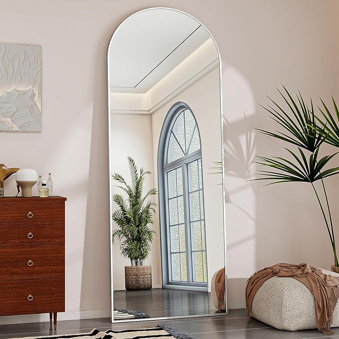 65"x24" Arched Mirror Full Length, Standing Floor Mirror, Wall Mounted Mirror with Aluminum Frame - for Standing, Leaning or Hanging, for Living Room Dressing Room, Silver