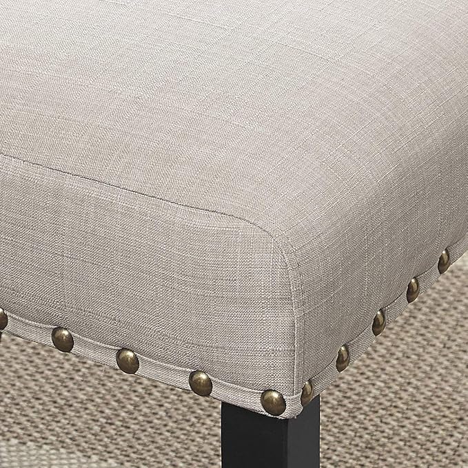 Roundhill Furniture Biony Tan Fabric Dining Chairs with Nailhead Trim, Set of 2 & Height Stools with Nailhead Trim, Set of 2