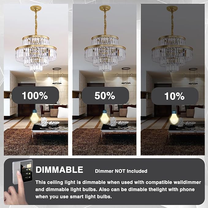 Modern Crystal Chandelier Light Pendant Ceiling Lamp 4-Tier Chandeliers Lighting Fixture for Dining Living Room Foyer Hallway 6-Lights Gold (Dia 20 Inch)