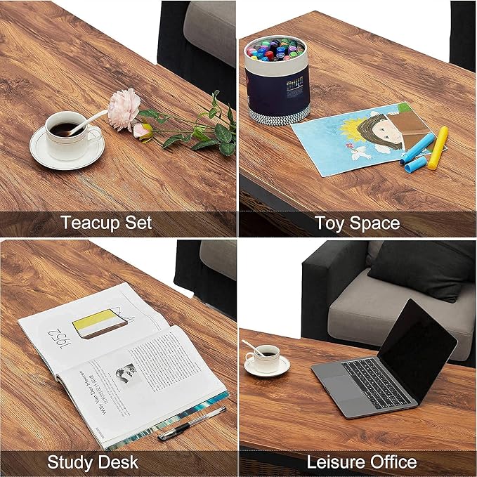 DIMAR GARDEN Wood Coffee Table with Storage Shelf 41.7in Industrial Table for Living Room, Brown
