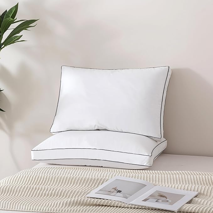 ELNIDO QUEEN Goose Feather Down Fiber Pillows Queen Size Set of 2,Luxury Hotel Collection Bed Pillows for Sleeping, Down Surrounded Pillows 2 Pack, Soft & Fluffy for Side, Back Sleepers 20x30 in