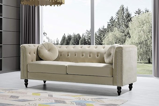Container Furniture Direct S5370-S Kittleson Velvet Upholstered Modern Chesterfield Sofa with Nailhead Trim, Gray