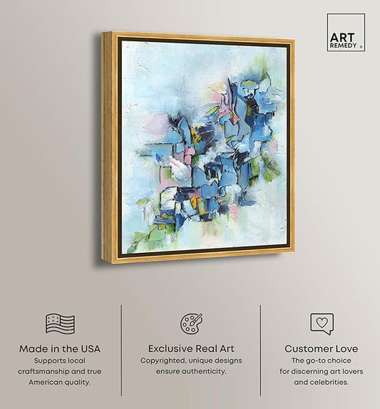 Art Remedy Poesy Canvas Modern Blue Abstract Wall Art, Gold Frame, 36" x 45"