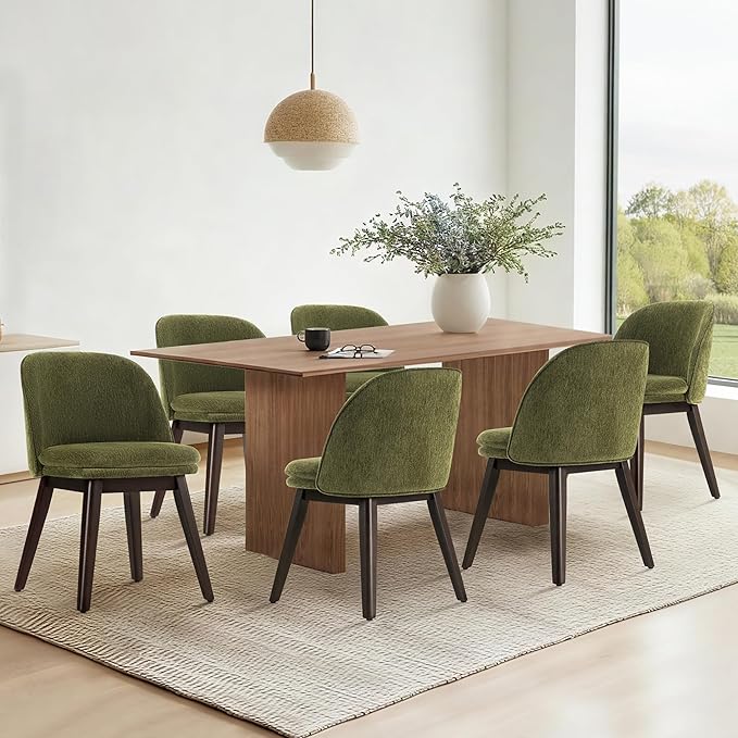 Wooden Dining Chairs Set of 2, Fabric Upholstered Modern Dining Room Chairs with Double-Layer Thick Seat Cushion & Ergonomic Backrest for Restaurant, Kitchen and CafΓ©, Green