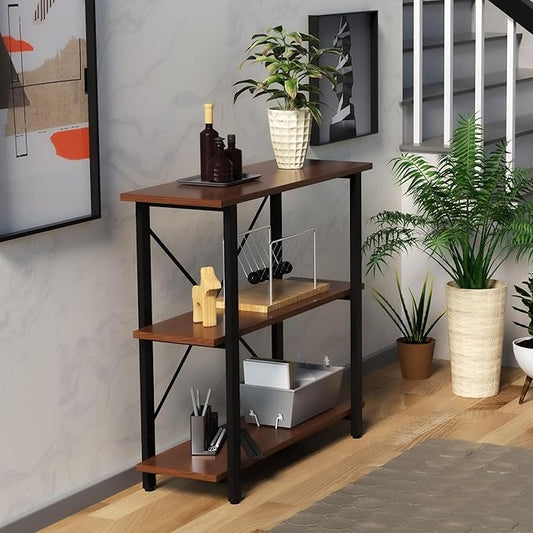 CONSDAN 3-Tier Bookshelf, USA Grown Solid Poplar Hardwood Sofa Table, Display Shelf, Industrial Bookshelf, Narrow Console Table for Entryway, Living Room, Hallway