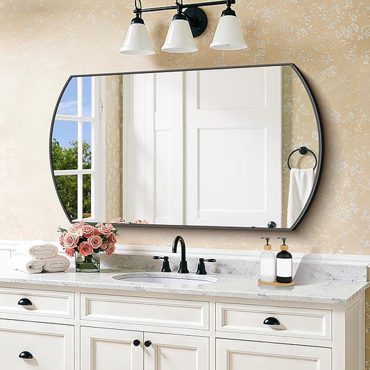 Bathroom Mirror, 24x40 Inch Black Oval Wall Mounted Mirror with Thin Metal Frame, Modern Bathroom Vanity Mirrors for Over Sink, Entryway, Living Room, Bedroom
